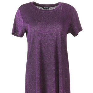 Women's George short sleeve glitter tunic top, purple, 1X